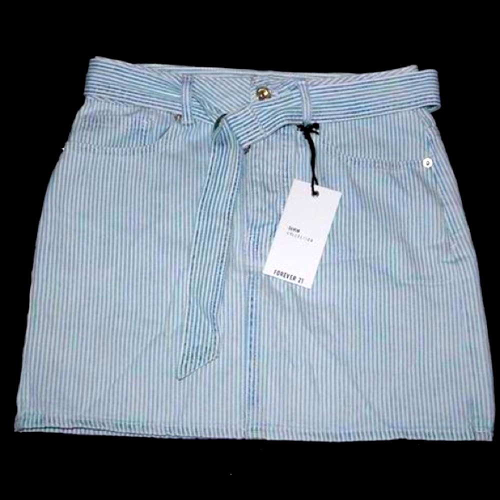 Stripe Light Blue Denim Mini Skirt